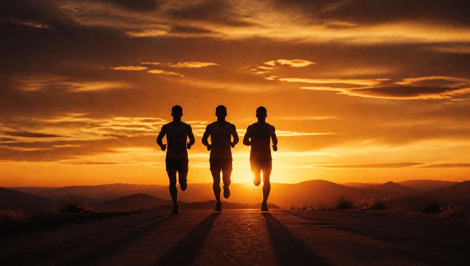 Three runners at sunset