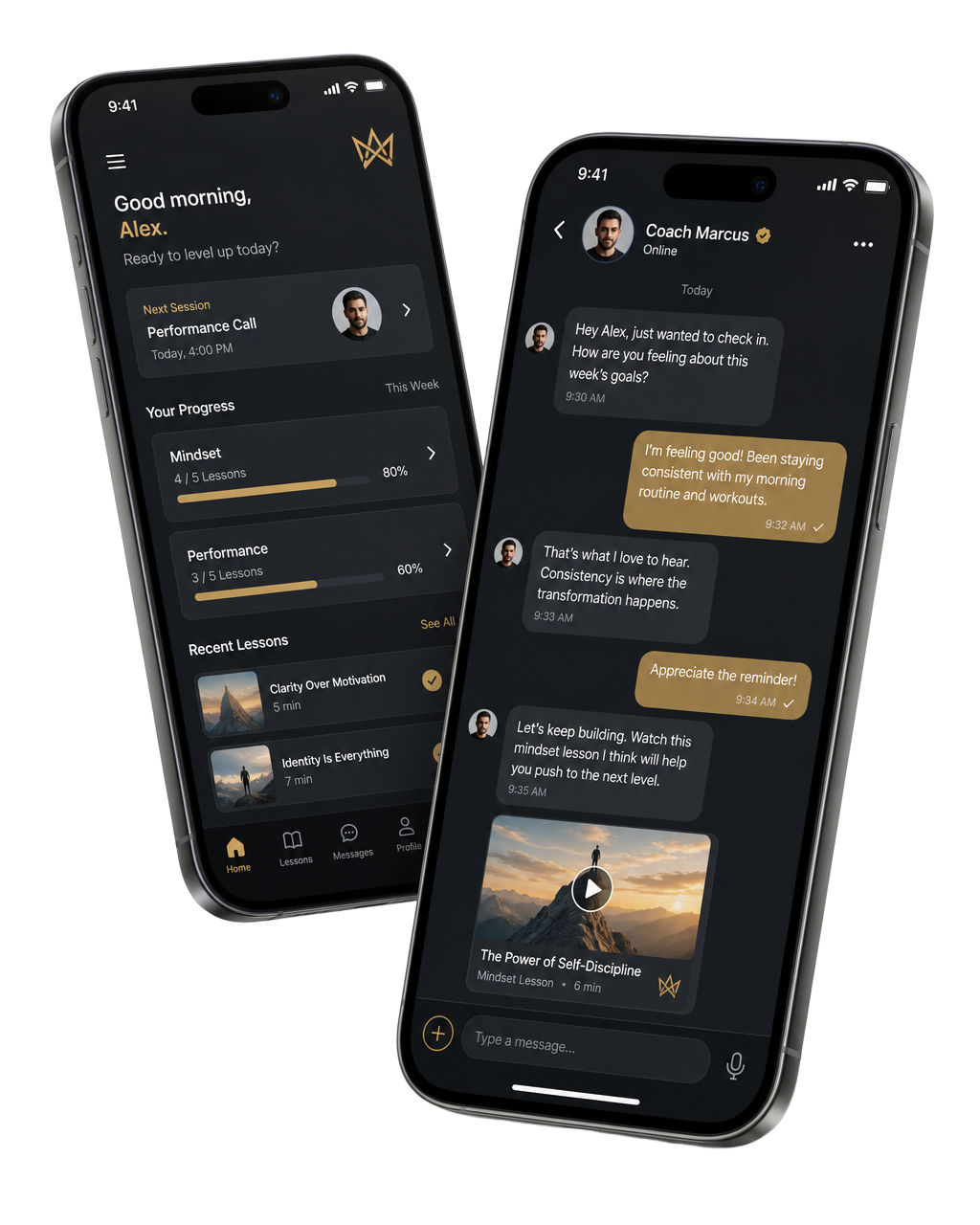 Coaching chat and mindset lessons inside the STRONG50 app