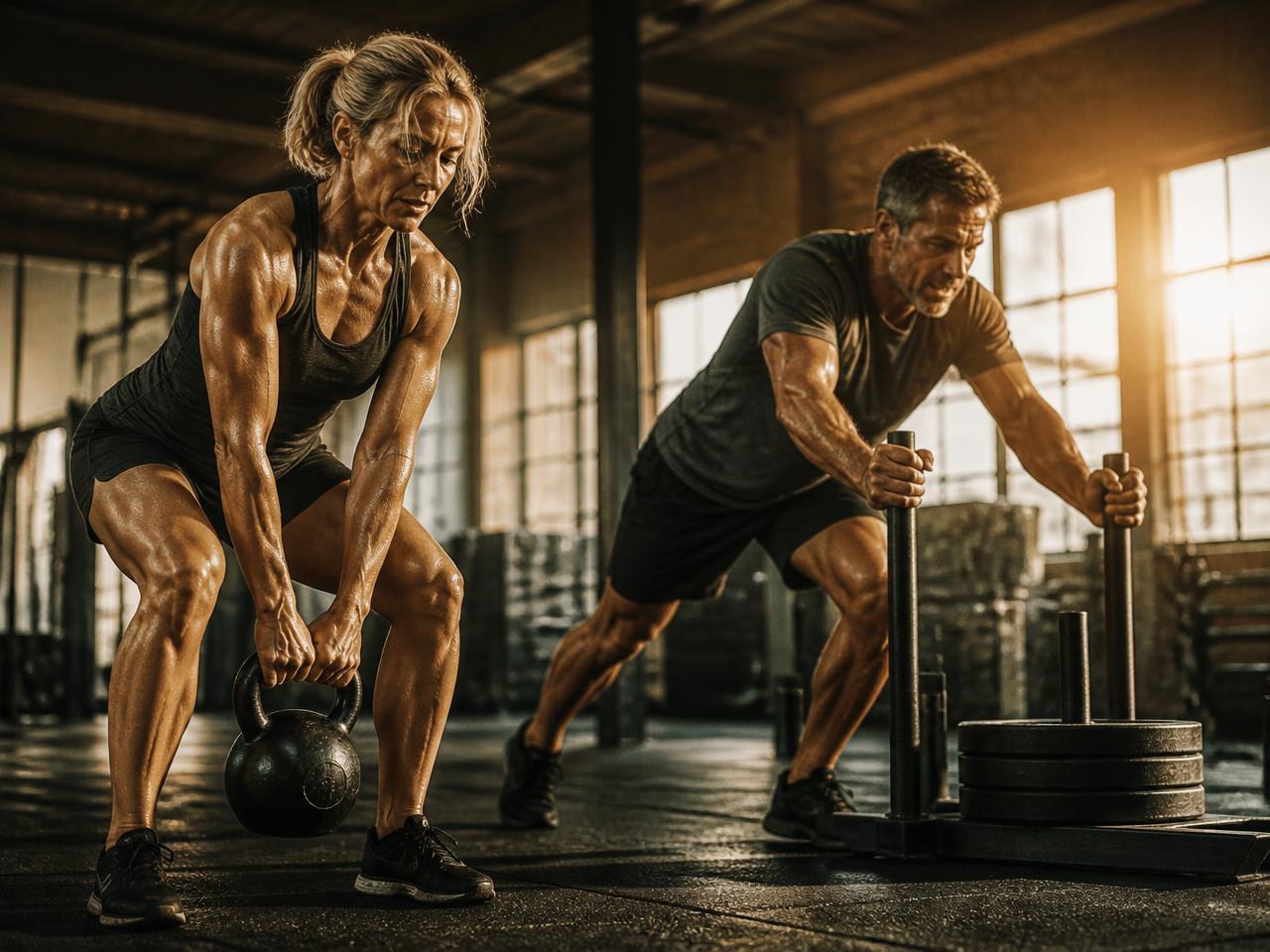 A leaner, stronger couple training hard together